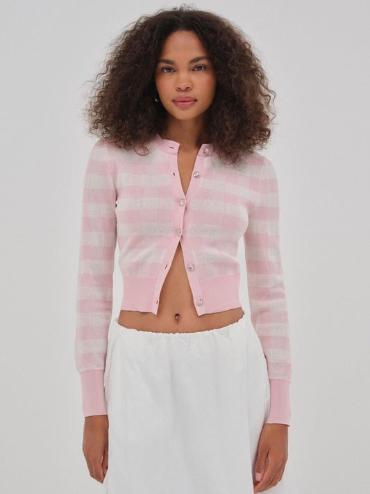 For Love & Lemons Brushed Gingham Knit Cardigan