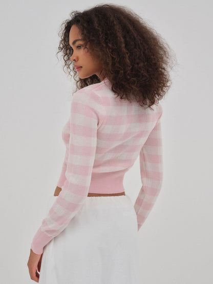 For Love & Lemons Brushed Gingham Knit Cardigan