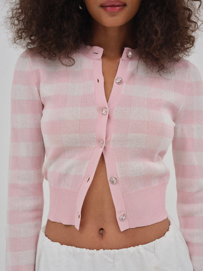 For Love & Lemons Brushed Gingham Knit Cardigan