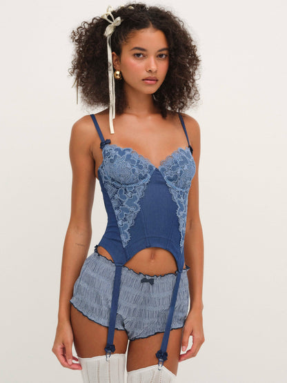 For Love & Lemons Denim Hearts Bustier