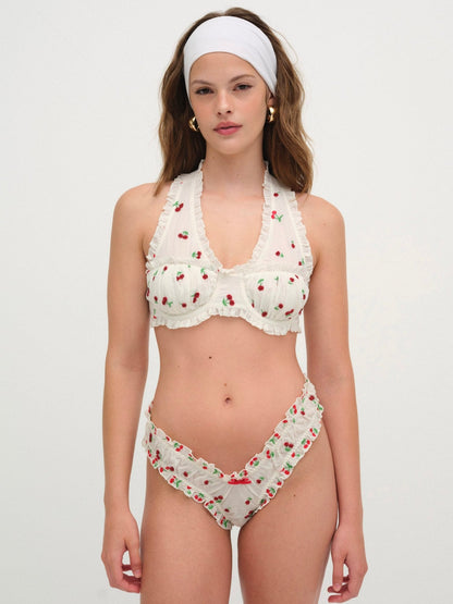 For Love & Lemons Beaded Cherries Underwire Bra