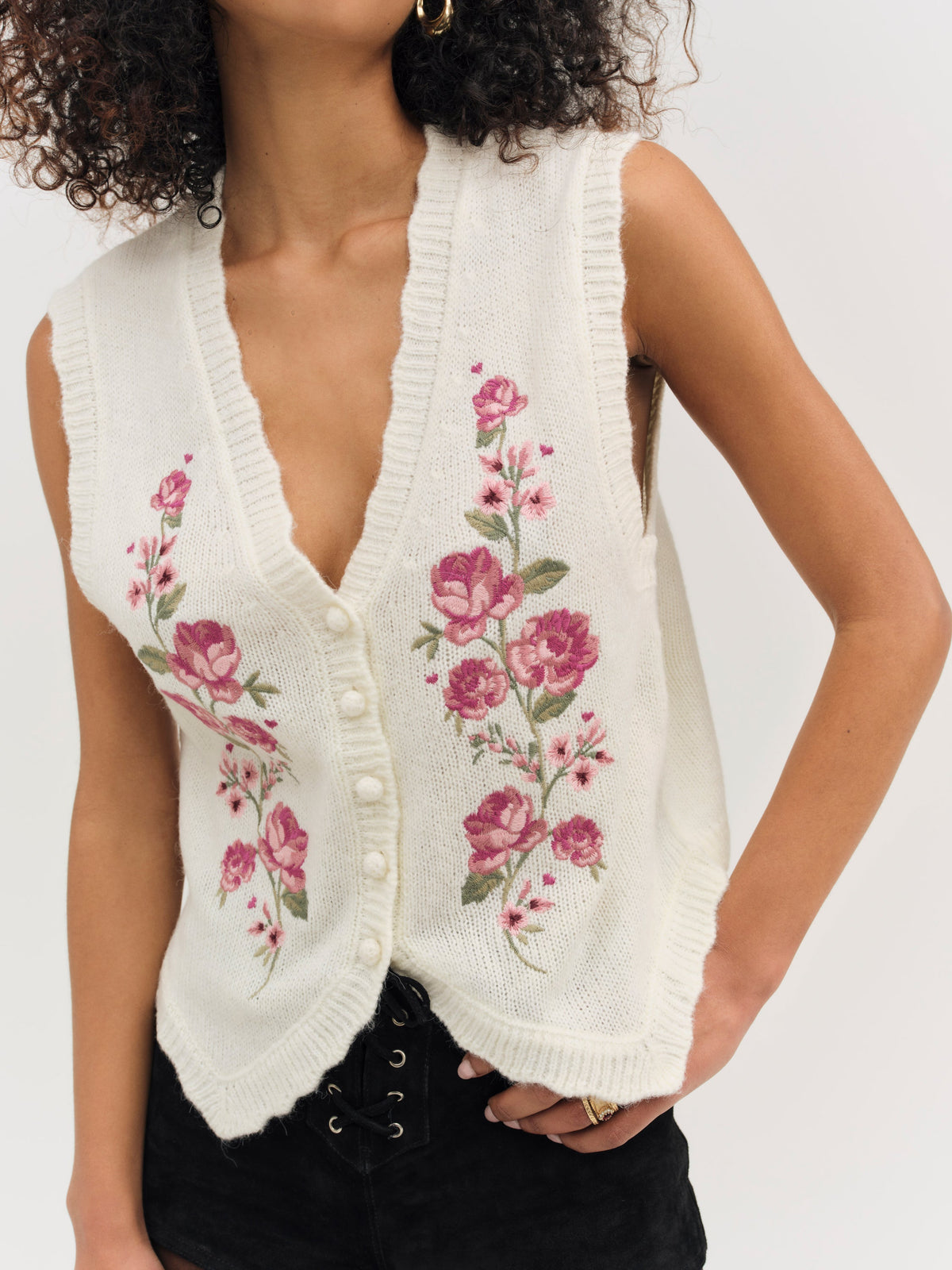 For Love & Lemons Molly Embroidered Sweater Vest