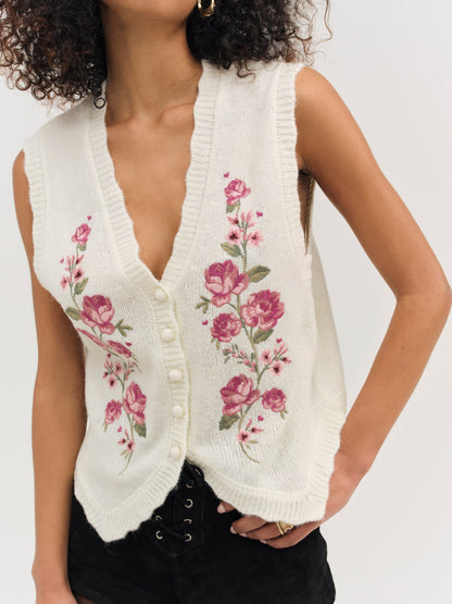 For Love & Lemons Molly Embroidered Sweater Vest