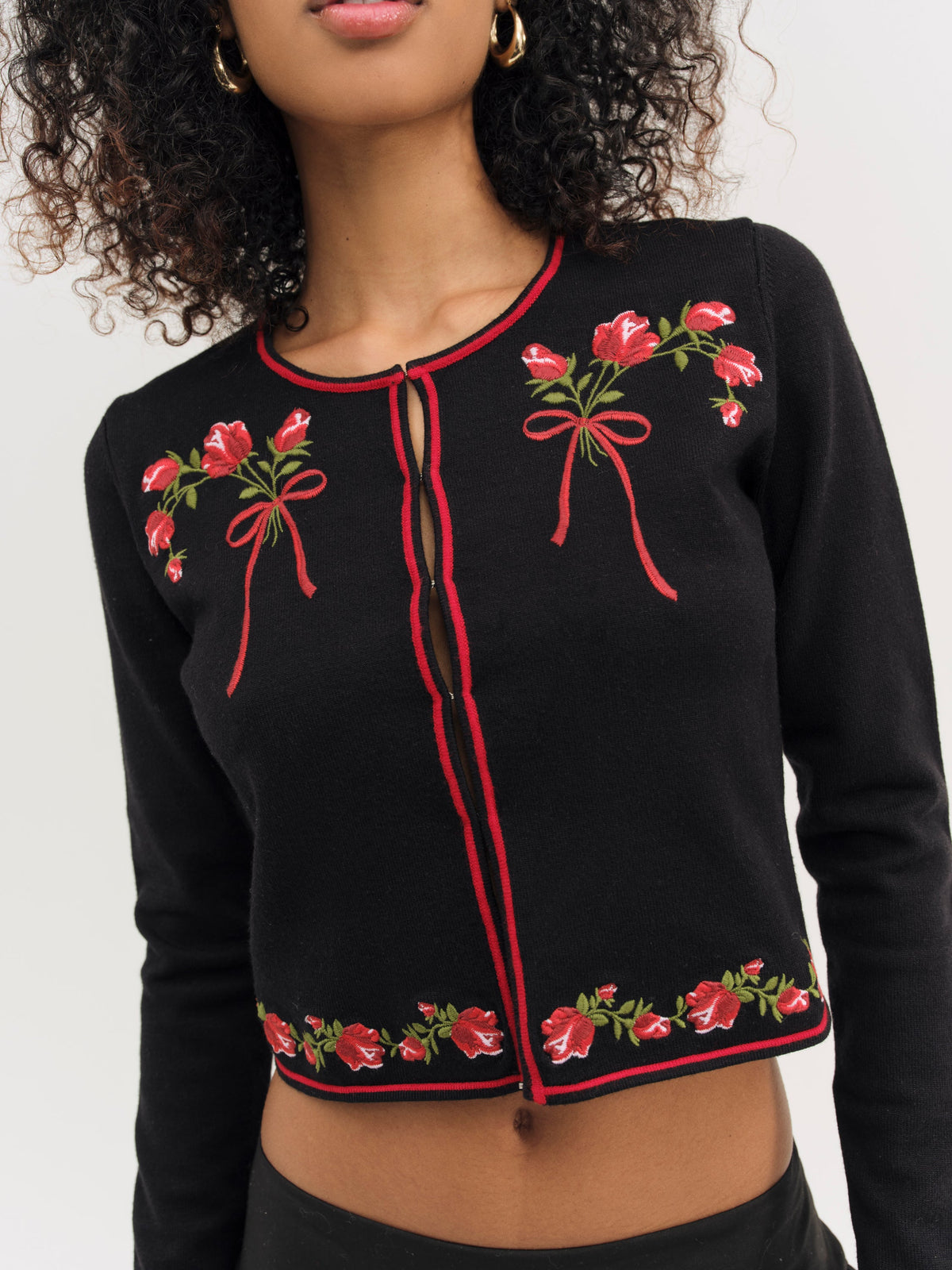 For Love & Lemons Rose Waltz Embroidered Knit Cardigan