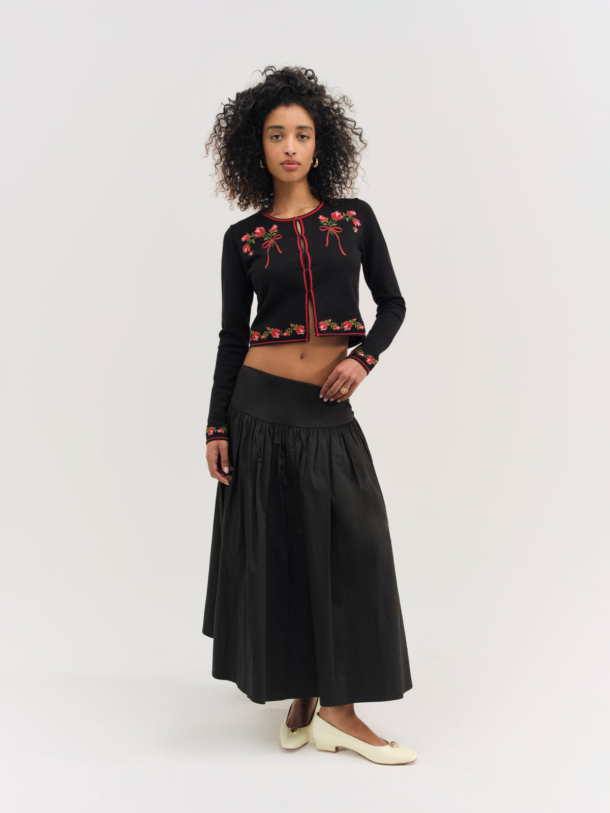 For Love & Lemons Rose Waltz Embroidered Knit Cardigan