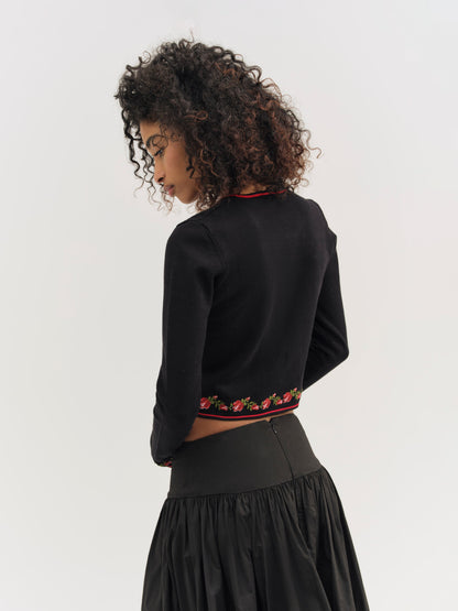 For Love & Lemons Rose Waltz Embroidered Knit Cardigan