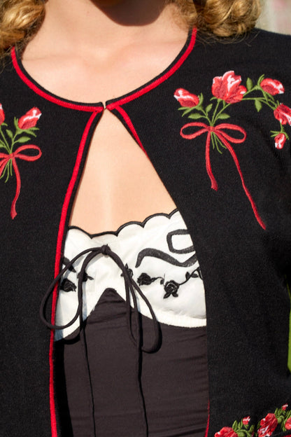 For Love & Lemons Rose Waltz Embroidered Knit Cardigan