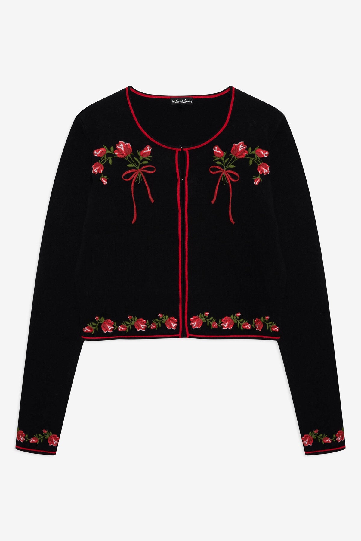 For Love & Lemons Rose Waltz Embroidered Knit Cardigan