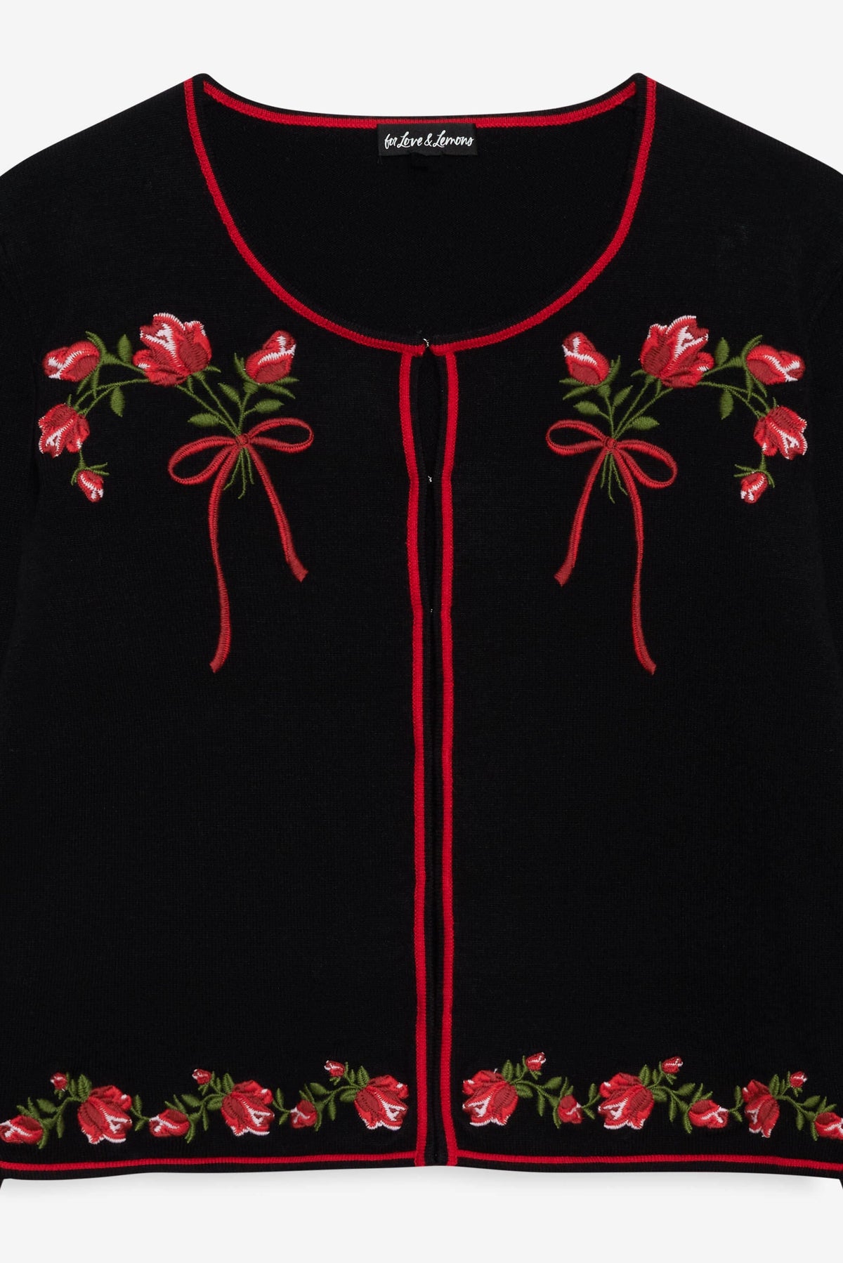For Love & Lemons Rose Waltz Embroidered Knit Cardigan