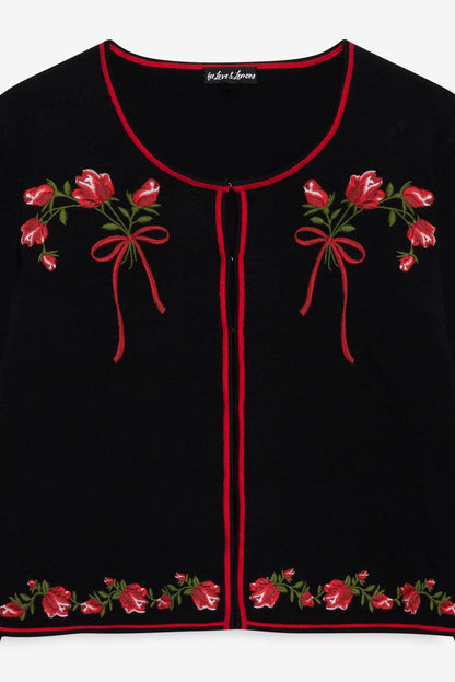 For Love & Lemons Rose Waltz Embroidered Knit Cardigan