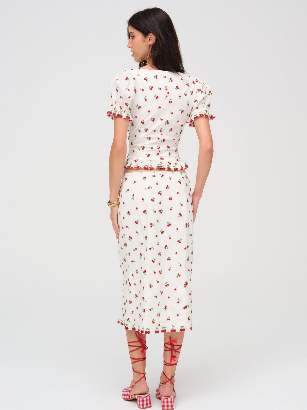 For Love & Lemons Beaded Cherries Midi Skirt