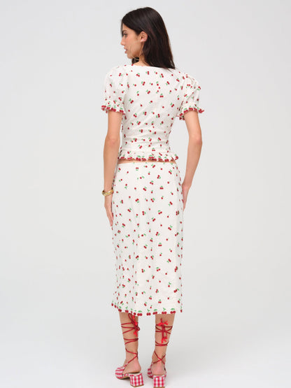 For Love & Lemons Beaded Cherries Midi Skirt