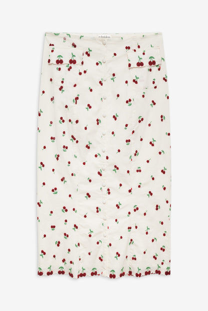 For Love & Lemons Beaded Cherries Midi Skirt