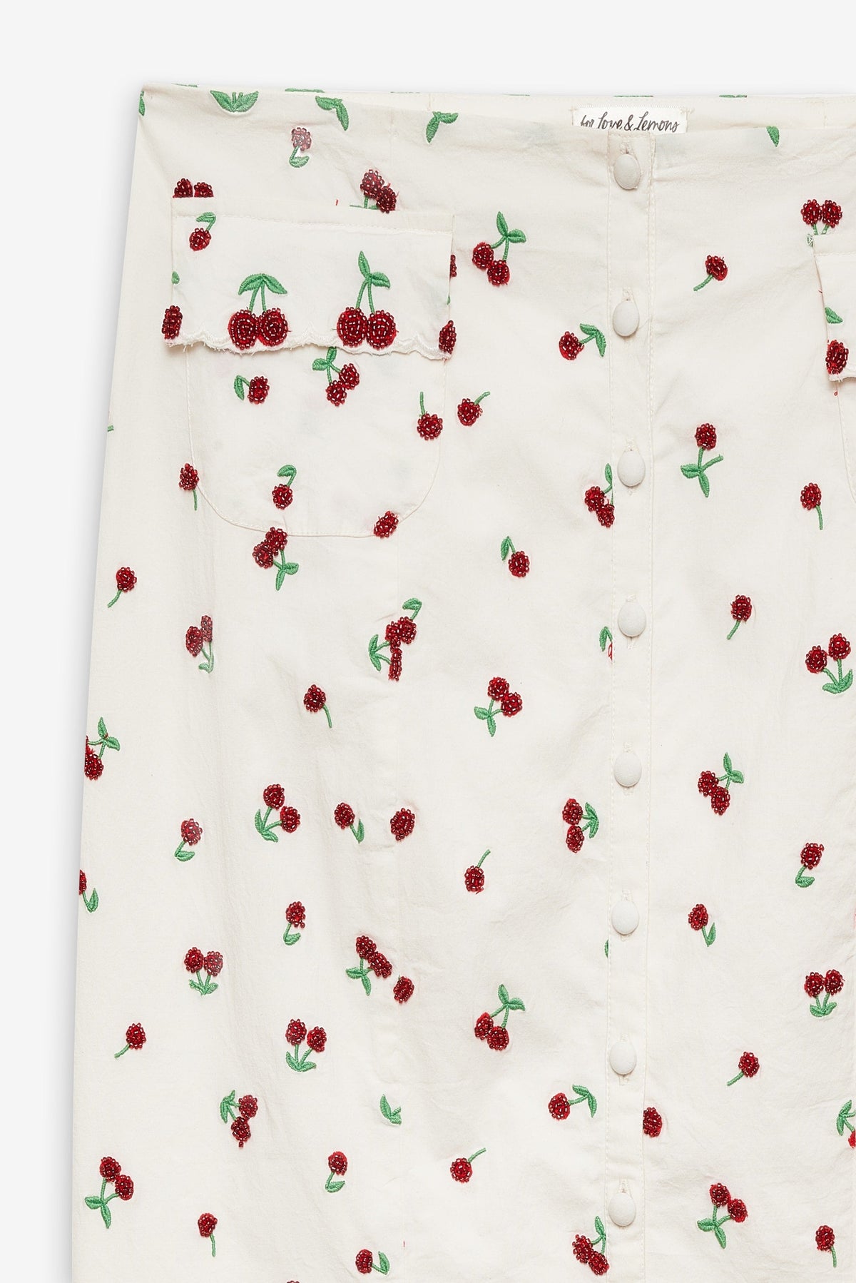 For Love & Lemons Beaded Cherries Midi Skirt
