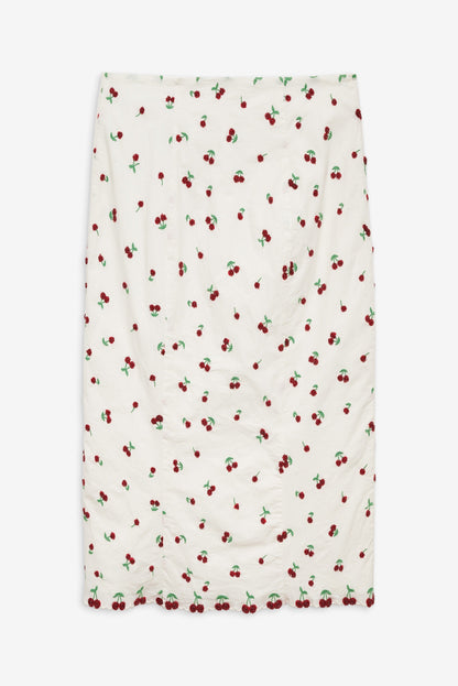For Love & Lemons Beaded Cherries Midi Skirt