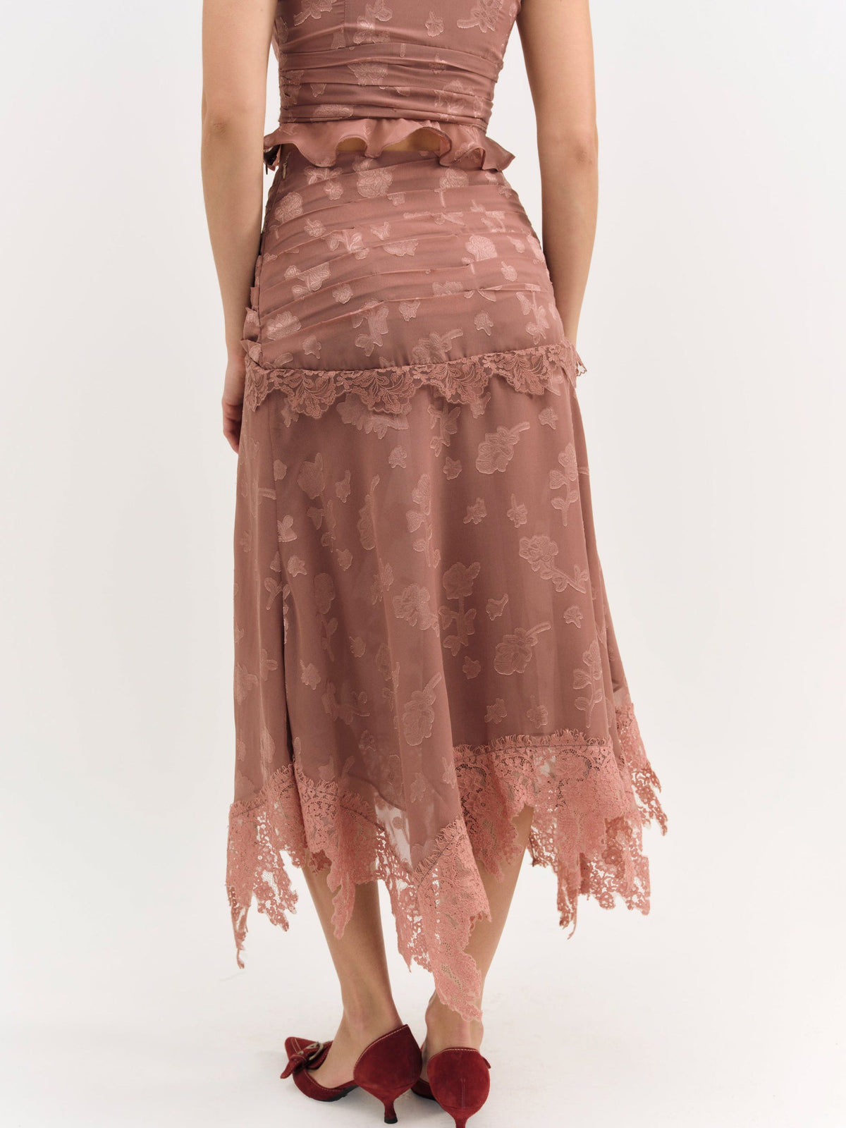 For Love & Lemons Colette Satin Burnout Midi Skirt