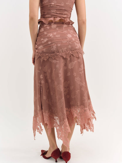 For Love & Lemons Colette Satin Burnout Midi Skirt