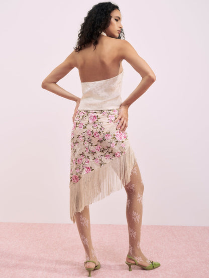 For Love & Lemons Esme Rose Embroidered Asymmetrical Skirt