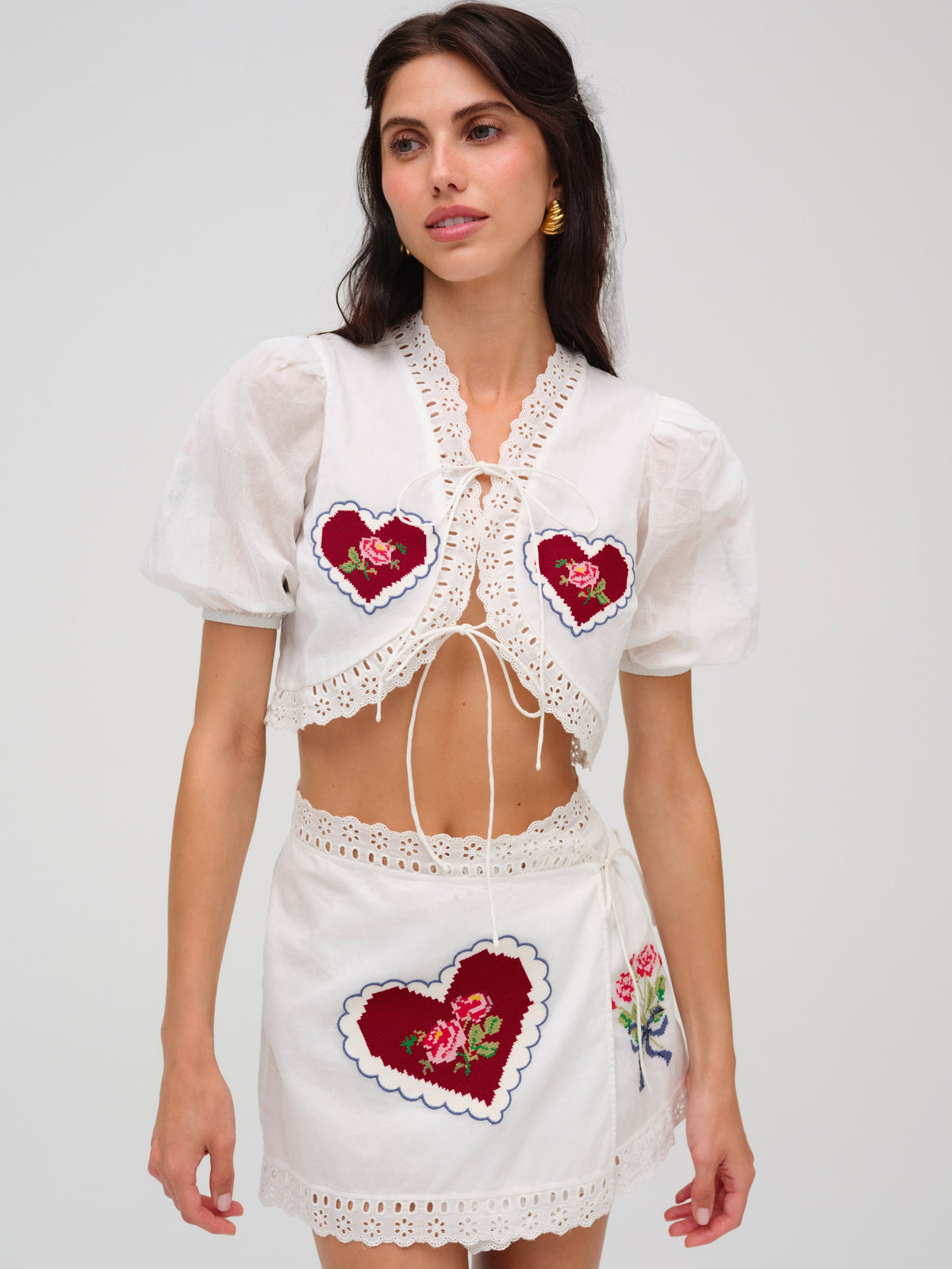 For Love & Lemons Mi Amore Embroidered Mini Skirt