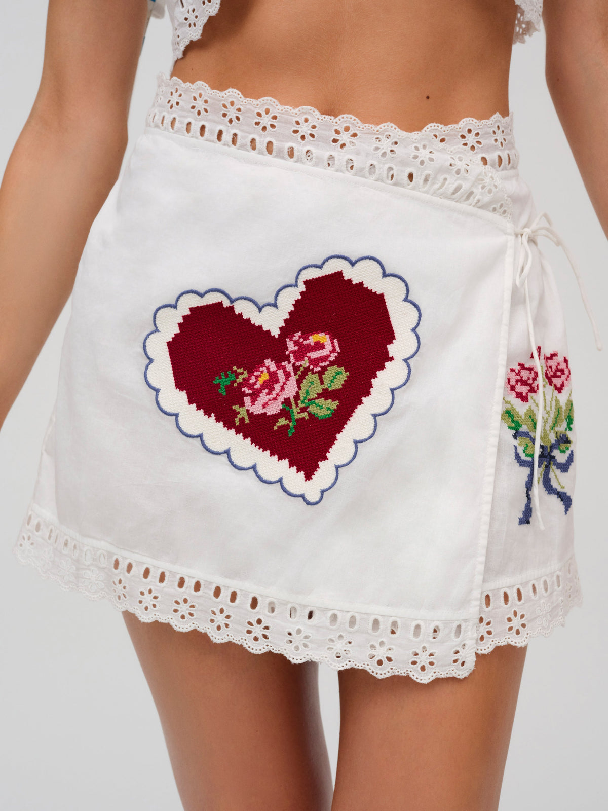 For Love & Lemons Mi Amore Embroidered Mini Skirt