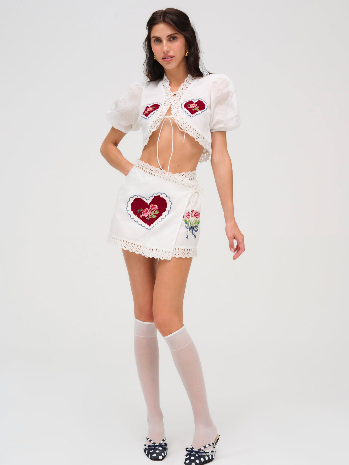 For Love & Lemons Mi Amore Embroidered Mini Skirt