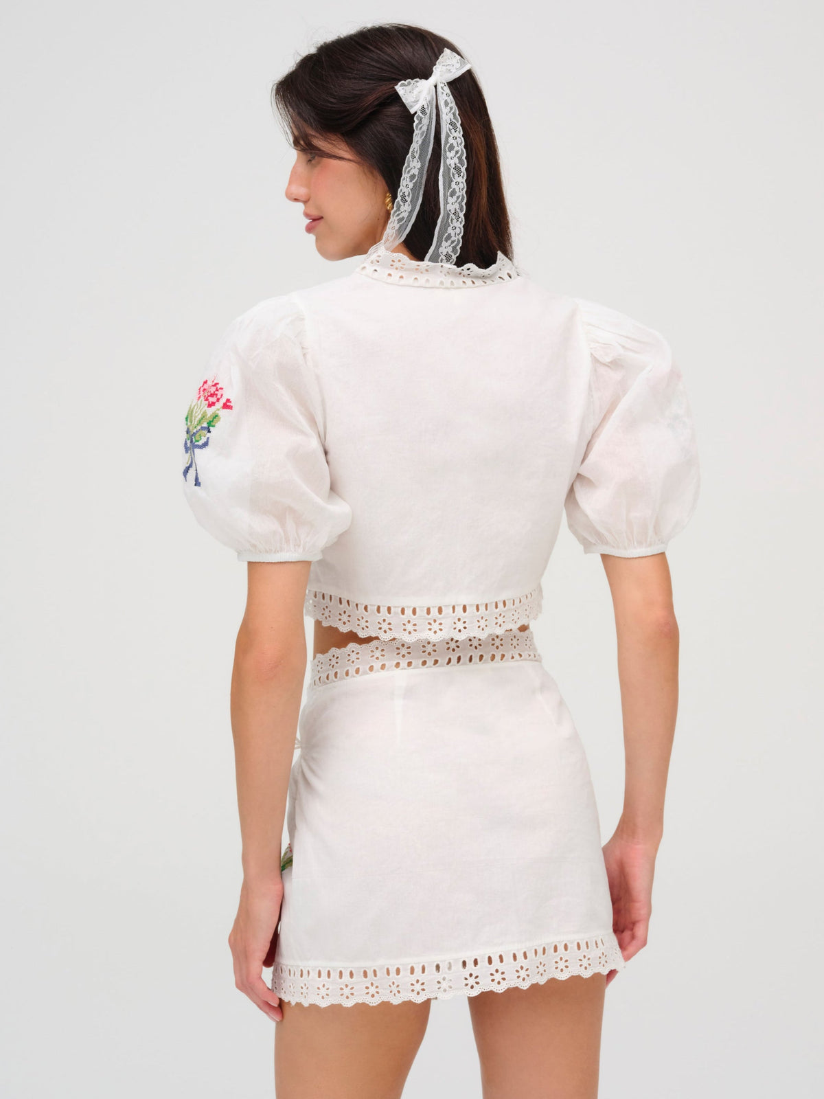 For Love & Lemons Mi Amore Embroidered Mini Skirt