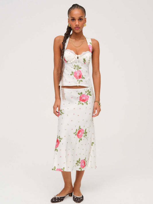 For Love & Lemons Rosebud Midi Skirt