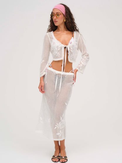 For Love & Lemons Rose Crochet Midi Skirt