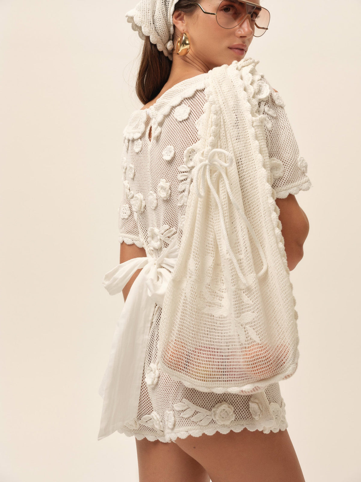 For Love & Lemons Rose Crochet Tote Bag