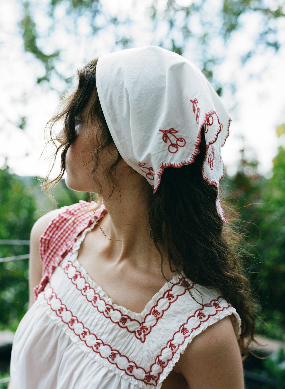 For Love & Lemons Cherry Embroidred Poplin Headscarf